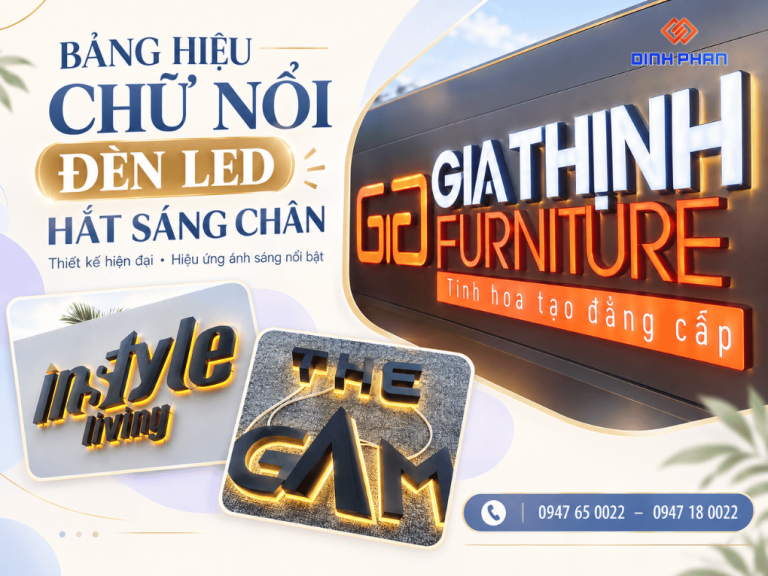 Bảng Hiệu Chữ Nổi Đèn LED Hắt Sáng Chân