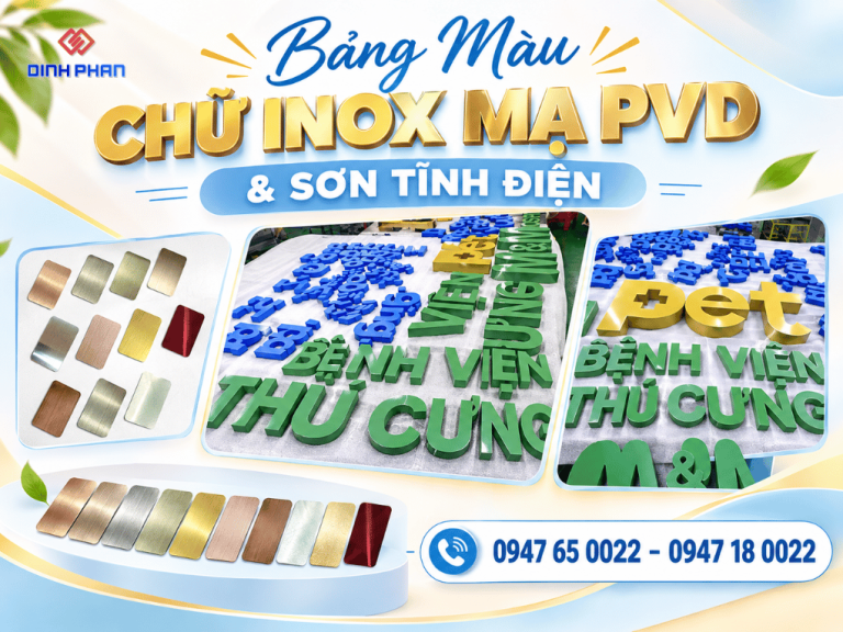 Bảng Màu Chữ Inox Mạ PVD & Sơn Tĩnh Điện Đẹp Sang Trọng